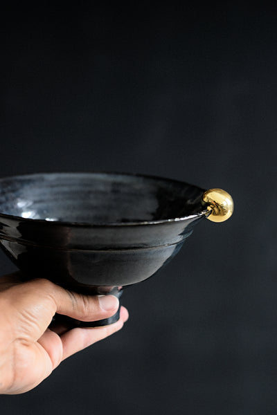 SIA // Midnight blue high foot bowl w/ gold pearl