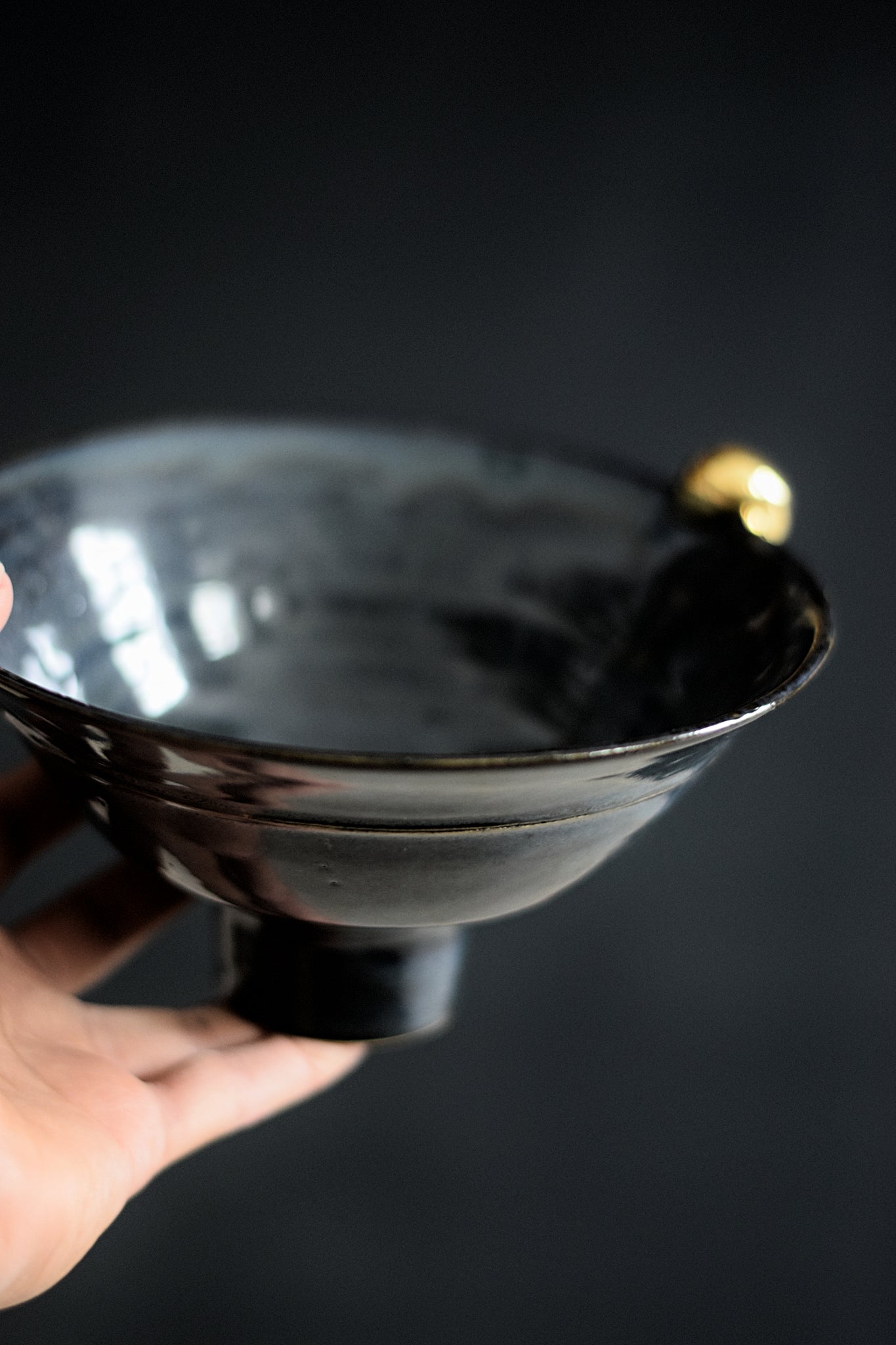 SIA // Midnight blue high foot bowl w/ gold pearl