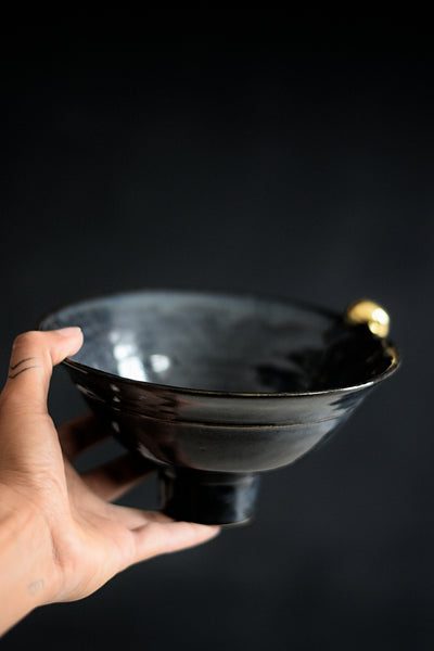 SIA // Midnight blue high foot bowl w/ gold pearl