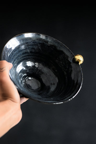 SIA // Midnight blue high foot bowl w/ gold pearl