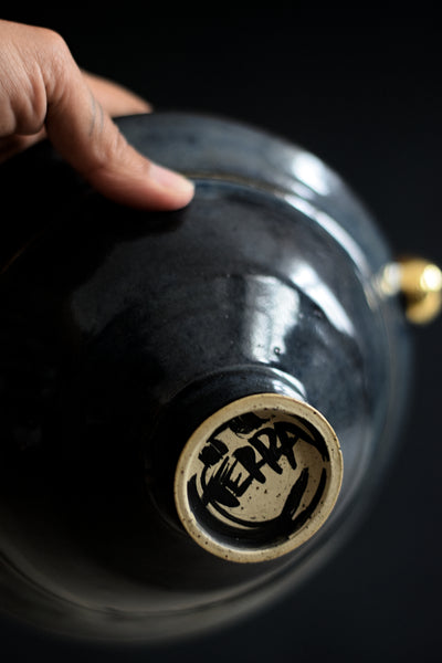 SIA // Midnight blue high foot bowl w/ gold pearl