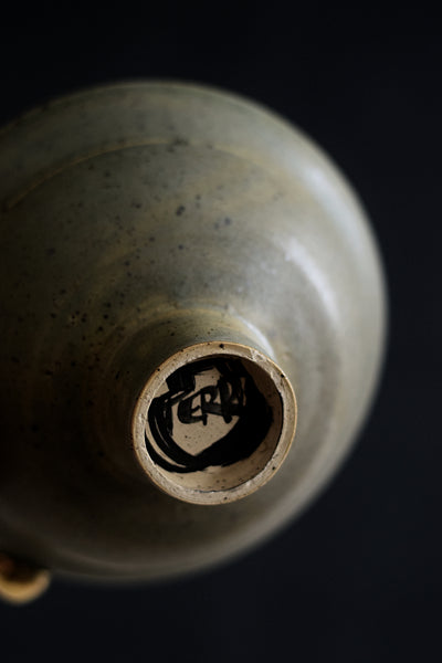 SIA // Moss green high foot bowl w/ gold pearl