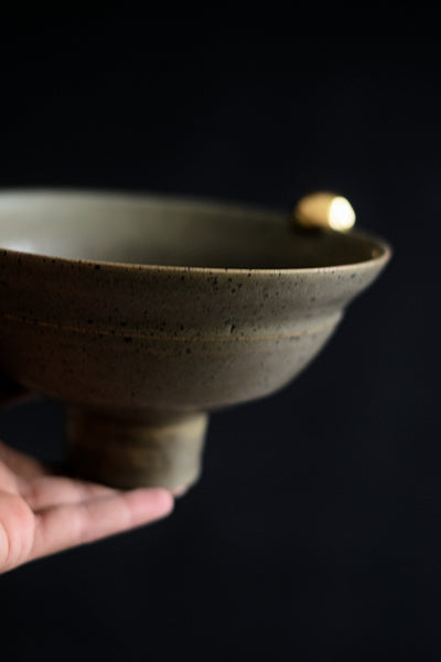 SIA // Moss green high foot bowl w/ gold pearl