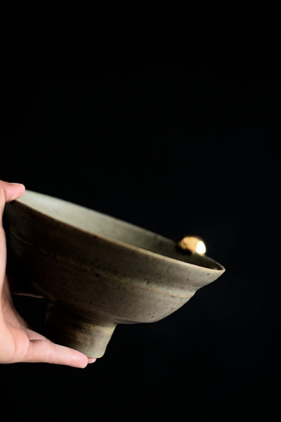 SIA // Moss green high foot bowl w/ gold pearl