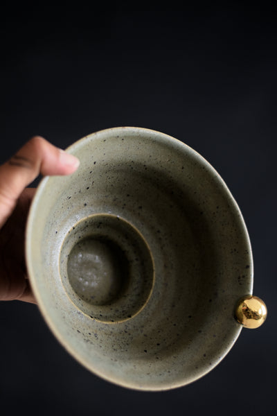 SIA // Moss green high foot bowl w/ gold pearl