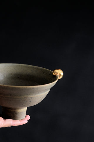 SIA // Moss green high foot bowl w/ gold pearl