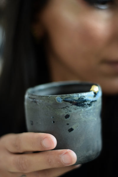 LENA // Black textured coffee cup w/ blue hues