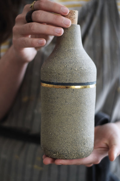 Stoneware water bottle w/ cork lid