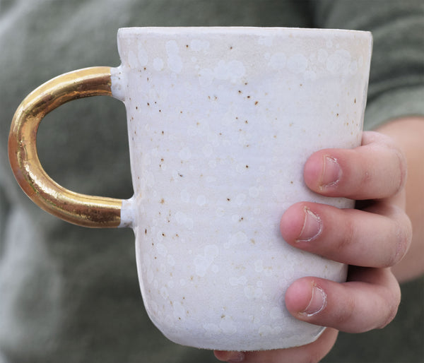 Large crystal coffee cup w/ gold handle