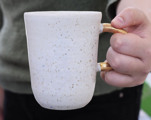 Large crystal coffee cup w/ gold handle