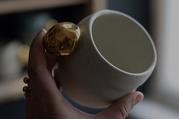 Matte White Cup w/ Gold stone handle